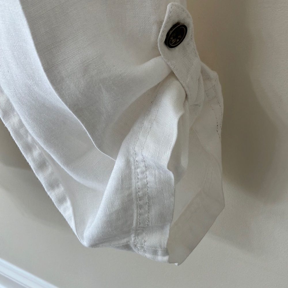Cute Drawstring Boho White Linen Roll Up Pant - Picture 3 of 7